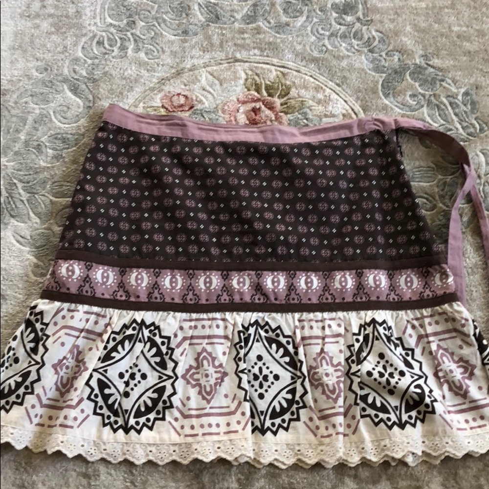 Fossil Brown & Cream Mini Skirt Side Zipper & Tie Women's Size 6. (K)